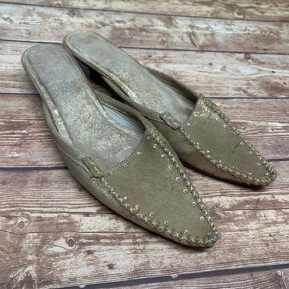 Oliver San Francisco Addie Gold Metallic Leather Kitten Heels Slip On Mules 8M